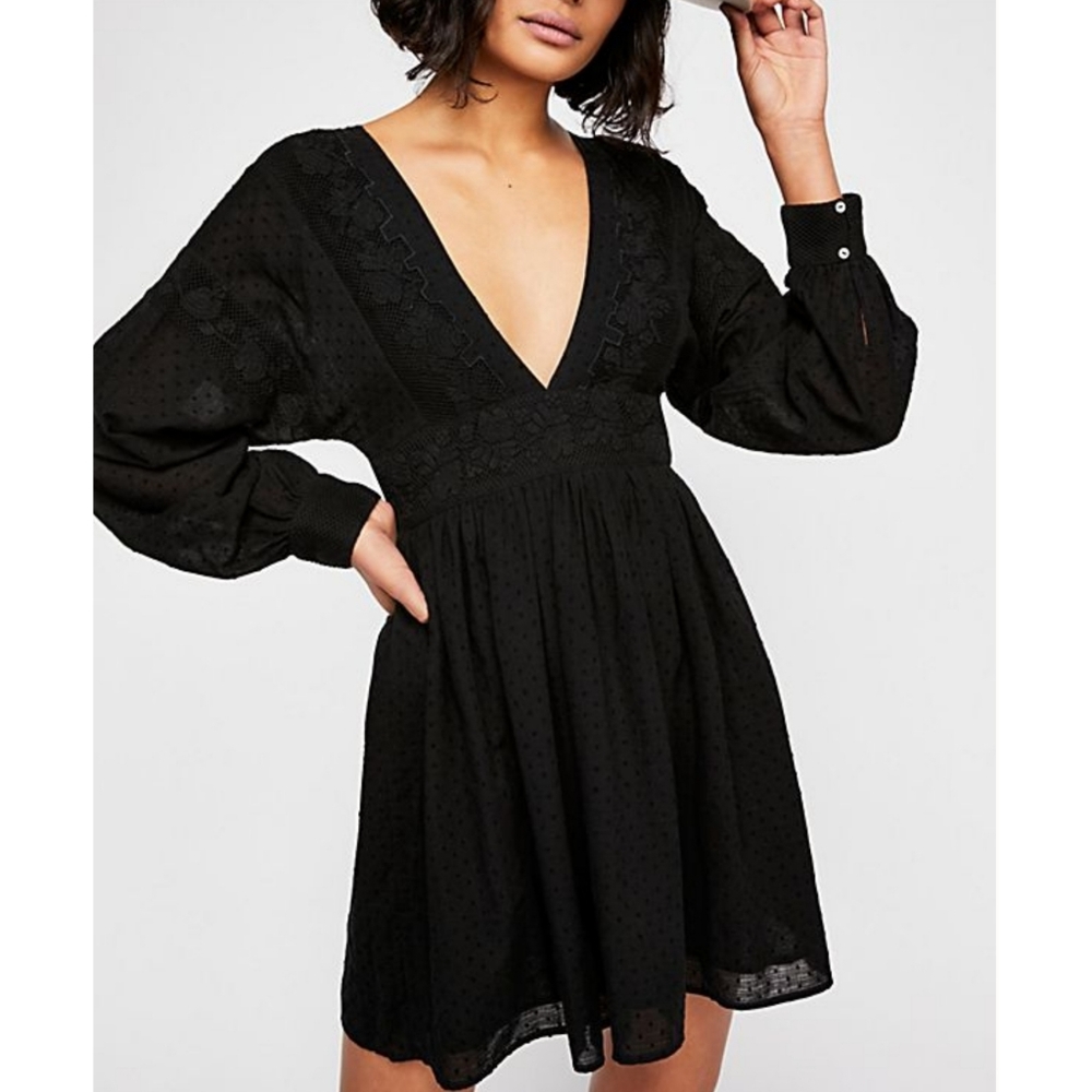 Free People Sugarpie Black Mini Dress